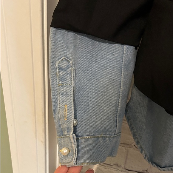 Women's Black and Blue Blazer with Denim Accents - Picture 4 of 8